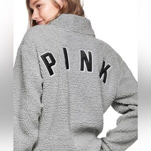 Victoria’s Secret PINK Light Gray half zip Sherpa with Pockets XS GUC 💕💕💕💕